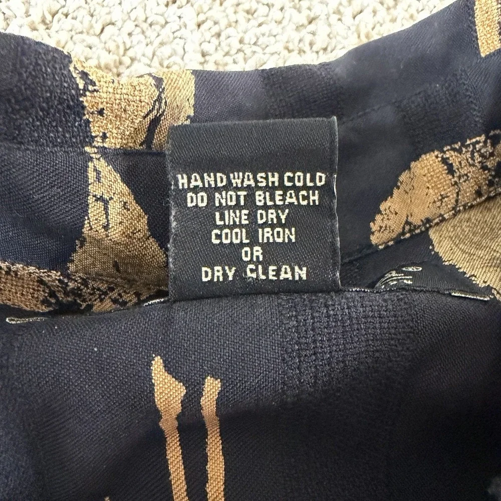 Tori Richard Silk‎ Hawaiian Shirt Black Tan Leaf Print Camp Collar XL Men